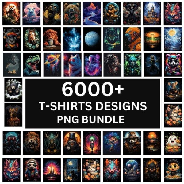 +6000 T-Shirt Designs Bundle, Artistic T-Shirt Designs, Colorful Tshirt PNG